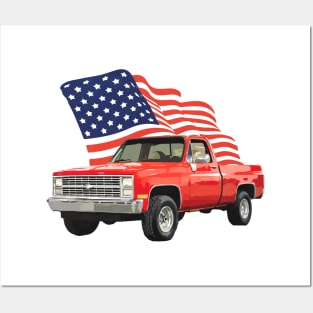 Red American Truck Posters and Art